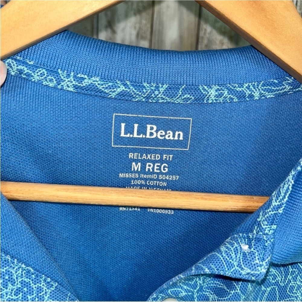 L.L. Bean Blue Patterned Polo Shirt - Picture 5 of 5